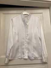 Frank Walder beige Bluse Satin langarm Gr. 38 mit Rüschen