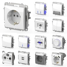 Schuko Steckdose ZENA Alpinweiss Steckdosen Ausschalter Wechselschalter Dimmer