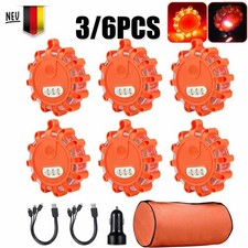 3/6 Stk LED Warnblinkleuchte Pannenleuchte Unfalllicht rotierend USB & Batterien