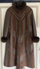 Norma/Mantel-Leder-Wildleder Lammfell/Kragen, Manschetten aus Fuchspelz,Gr.46-48