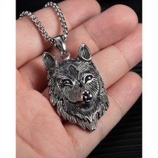 Herren Halskette Wolf Anhänger Edelstahl Kette 55cm Retro Schmuck Wolf Kopf