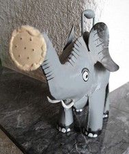 Blech Elefant grau Skulptur Gießkanne Handarbeit Metall Garten Dekoration TOP
