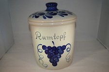 5 Liter Rumtopf grau blau grade, handbemalt, Steinzeug