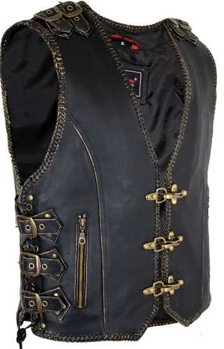 Herren biker lederweste mit - biker,