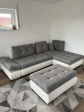 Graues Sofa mit Schlaffunktion & Bettkasten Wohnzimmer Couch
