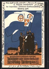 AK Nürnberg, bayerische Jubiläums-Landesausstellung 1906, Männer schwenken Fahn 