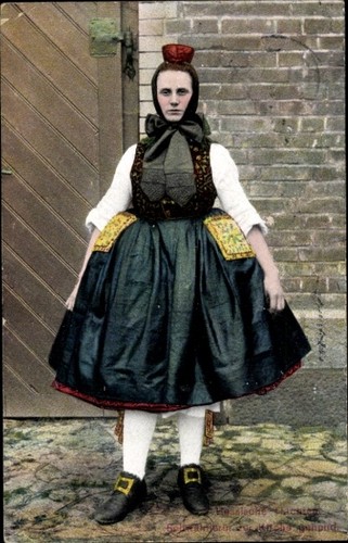 Frau hessischer tracht - ak,