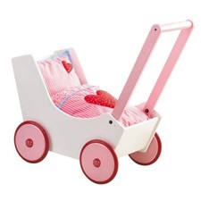 HABA Puppenwagen Herzen mit Bettzeug weiss rosa 000950