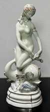 Porzellan, Figur, Hutschenreuther, Nymphe mit Delfin, bemalt, Art Deco, selten