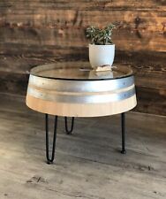 Weinfass Couchtisch Dreibein mit (60er) Glasplatte