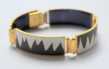 Emaille Armband Wilhelm Leyser original Vintage schwarz weiß gold