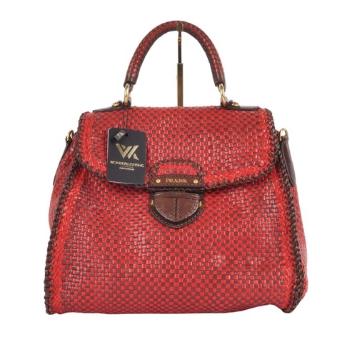 Prada madras top handle tote - top,