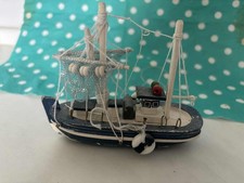 Deko Schiff maritim blau weiß ca. 11 cm Holz Rettungsring Netz Boot
