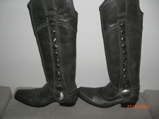 Stiefel NEU F. H. Senka, Leder, Gr.37  kniehoch in steingrau m.großen Nieten