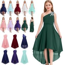 DE Mädchen Kleider Festlich Eine Schulter langes Abendkleider Chiffon Partykleid