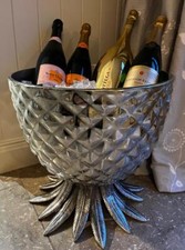 Riesige Ananas Champagner Wein Eiskübel Kühler - Silber Metall Aluminium H 40cm