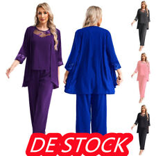 Damen~Hochzeit Chiffon Hose Anzug Elegant 3-teiliges Set Festlich Gast Kleidung