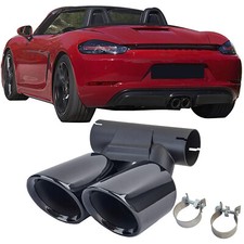 Für Porsche 718 Cayman Boxster 982 Auspuff Endrohr Doppelrohr Schwarz Glanz