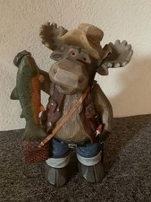 Elch 42cm  stehend Rentier Angler Fisch Garten Figur Herbst Weihnachten Deko