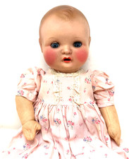 Puppe Schildkröt mit Stimme Stoffkörper Klappaugen 40cm Kopf Celluloid ALT