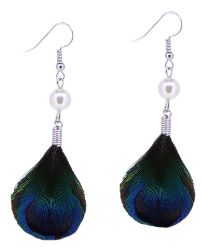 Pfau ohrringe feder - mit, perle