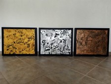 3 abstrakte Acrylbilder, gespachtelt, auf Leinwand in Schattenfugenrahmen