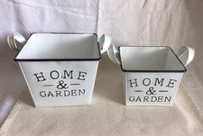 2 Blumenkörbchen mit Henkel Metall weiß - Blumenübertopf -  Blumentopf -14-17cm