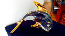 Große schwere Glas Skulptur -Delphin -MURANO- 24K Goldauflage -18 x 14 cm- 0,6kg