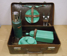 50er 60er Picknick Koffer Leder USA Stanley Camping Outdoor 50s 60s Vintage