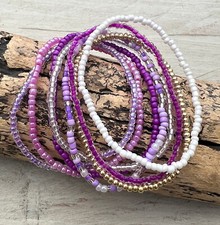 8-teiliges Armband Set Perlenarmband BoHo Ethno Surfer Glasperlen lila Töne 19cm