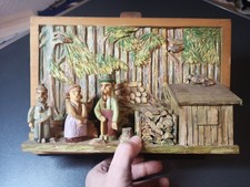 Handgeschnitztes Holzrelief Bauernszene mit Figuren – 3D Wandbild – Volkskunst V