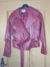 Lederjacke - Echtleder - Weinrot - Vintage - Gürtel-Lederjacke - Gr. 36 - S