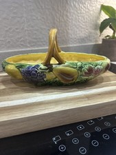 SARREGUEMINES FRANKREICH ANTIK MAJOLIKA OBSTKORB OVALE SCHALE