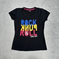 APRIL EVIL Retro Damen Rock Punk T-Shirt Kurzarm Gr. M Print Logo 5804 Schwarz