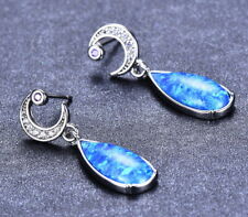 E08 Ohrringe Mond Mondsichel Opal Feueropal blau Kristall weiß lila versilbert