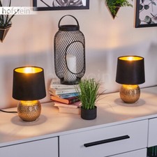 2er Set Schlaf Wohn Raum Leuchte schwarz/goldfarben Nacht Tisch Lese Lampen Samt
