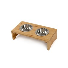 B-Ware: lionto Hundenapf erhöht zwei Edelstahl Näpfe 40x20x10 cm Bambus