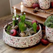 65100419 Chic Antique * Übertopf mit Blättern und Beeren Motiv, H10/D30 cm