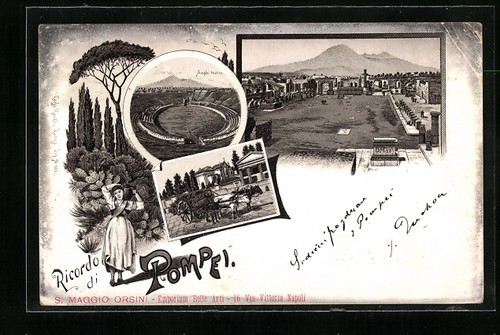 Lithographie pompei amphi - lithographie,
