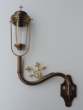 ALTE LATERNE PROZESSIONSLATERNE MIT WANDHALTERUNG MESSING ANTIK ( C )