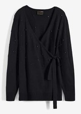 Wickel-Strickjacke Gr. 36/38 Schwarz Damen Langarm Strick-Cardigan Neu