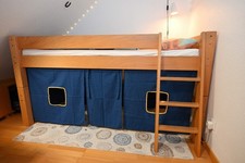 Hochbett Spielbett halbhoch TOBY Buche massiv Zubehör