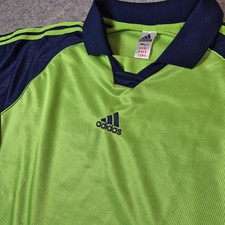 Vintage adidas Polo Shirt Trikot XXL Neongrün Navy Made in England 2000er