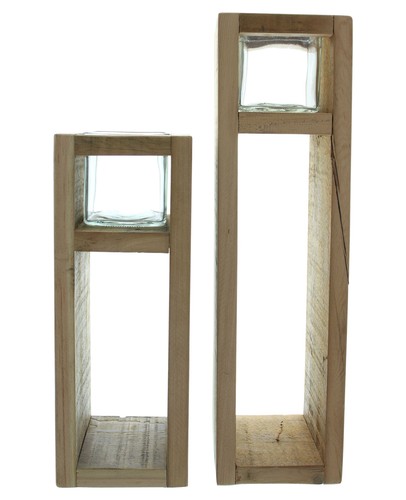 Windlichtsäule wood 2er set - windlichtsäule,