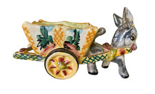 Vintage Keramik Esel Blumentopf Tierfigur Esel mit Wagen Karren Home Deko
