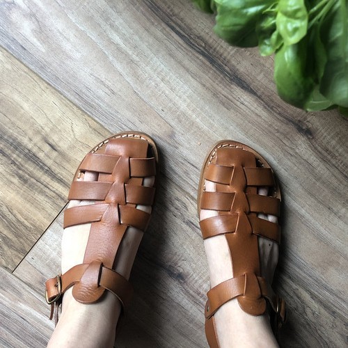 Damen niedrige leder sandalen - niedrige,