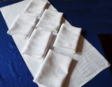 7 antike Handtücher Leinendamast vom schmalen Webstuhl 92 x 46 cm Mono GB Die Mi