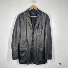 Hugo Boss Lederjacke Blazer Herren 44" (EUR 54) schwarz süß Lammleder