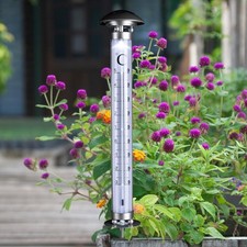 XXL Thermometer mit Solar Beleuchtung - Außenthermometer mit Erdspieß 112 cm