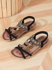 Damen Riemchensandalen Sandalen Zierperlen Sandaletten Sommer-Schuhe Freizeit DE